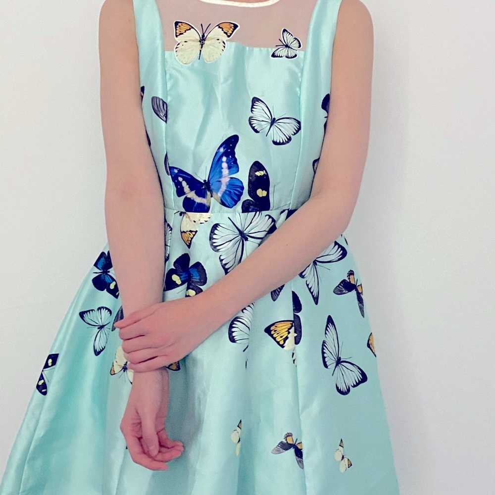 Vintage embroidery dress, fresh cool colour